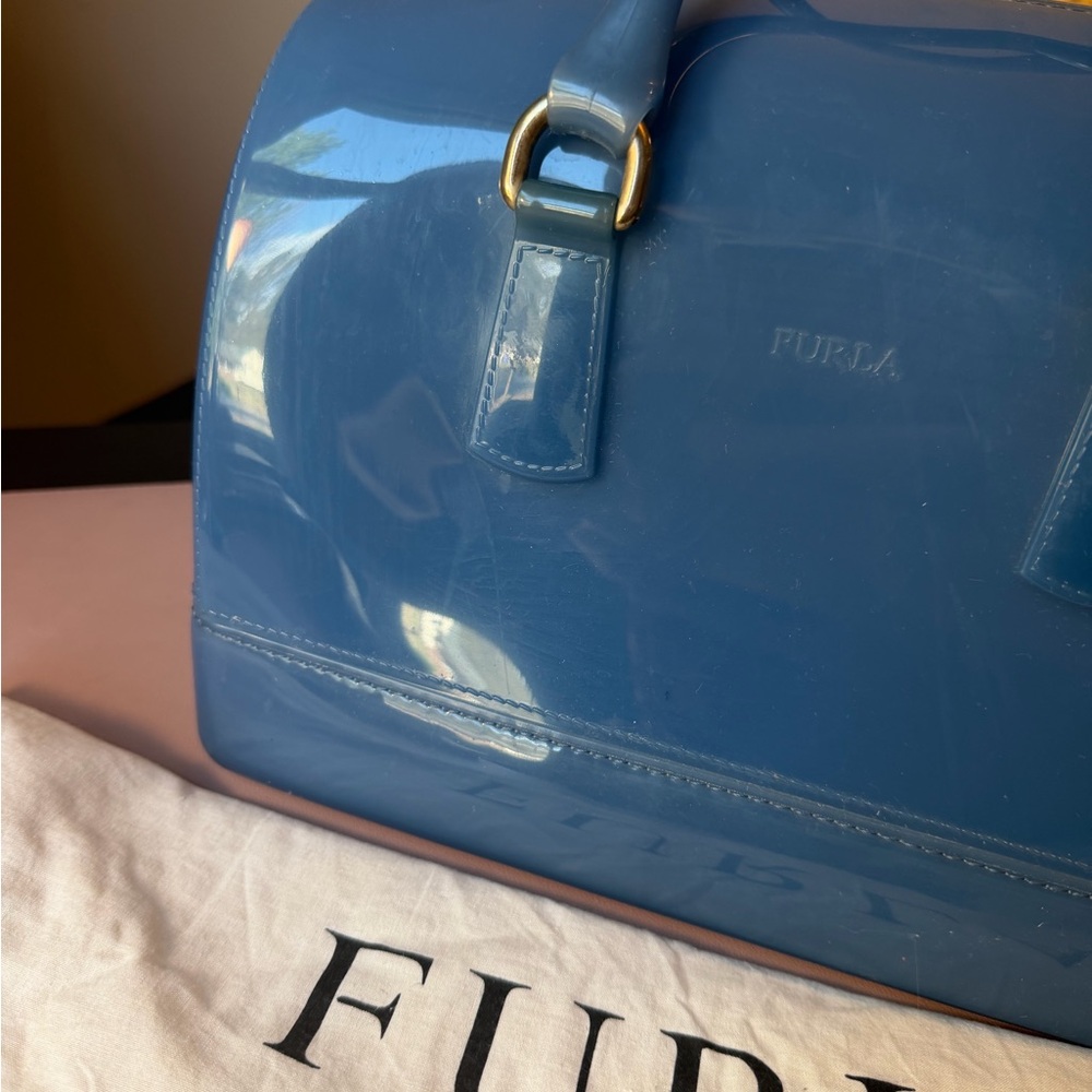 Furla Patent Leather Dome Satchel in Royal Blue - Picture 5 of 16
